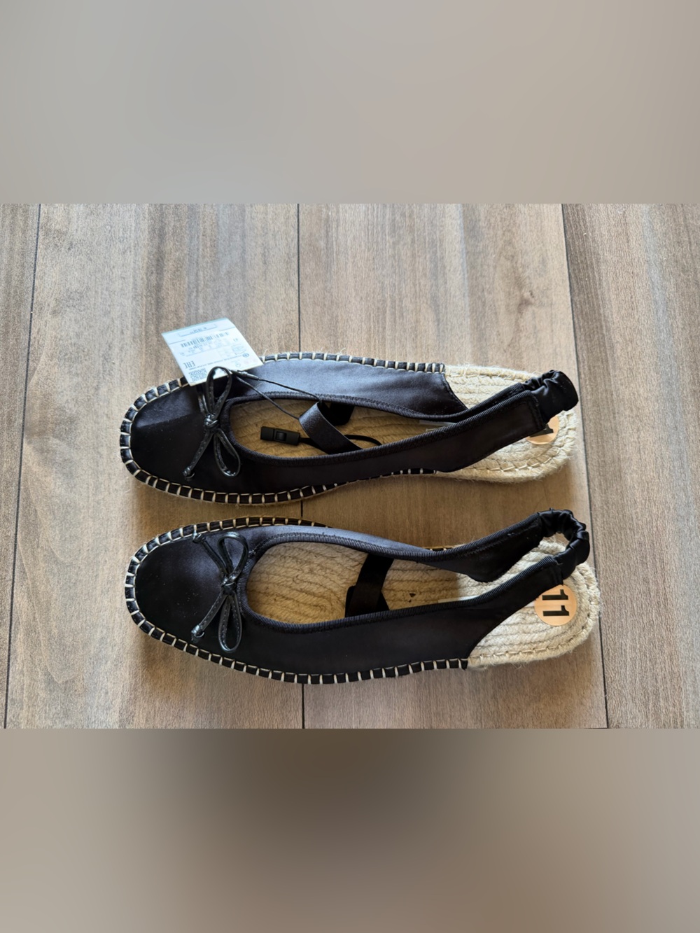 Zara Black Espadrille Slingback Flats with Bow